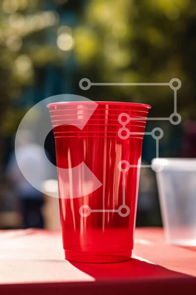 Σετ των 2 Intra Συλλεκτικό Ξύλινο Παζλ Plywood  4mm - Κόκκινα πλαστικά κύπελλα στο τραπέζι Σε Ξύλινο Κουτί - Διαστάσεις: 10x10 cm – 25 κομμάτια