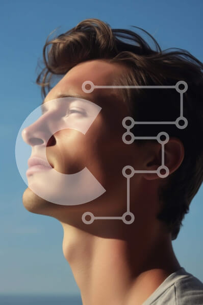 Intra Συλλεκτικό Ξύλινο Παζλ Plywood  4mm - Άτομο που συλλογίζεται μπροστά από το μπλε ουρανό και τον ωκεανό Σε Ξύλινο Κουτί - Διαστάσεις Puzzle: 10x10 cm – 25 κομμάτια