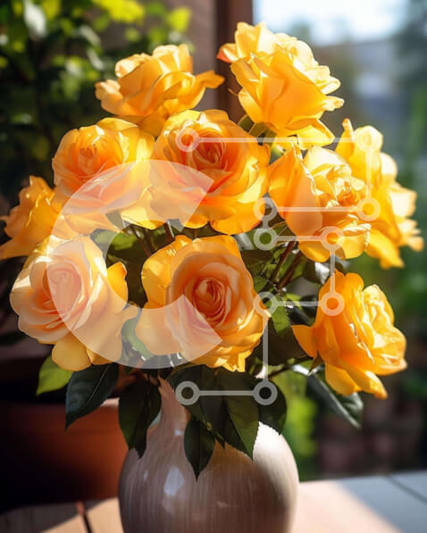 Intra Συλλεκτικό Ξύλινο Παζλ Plywood  4mm - Βάζο με κίτρινα τριαντάφυλλα στο τραπέζι εξωτερικού χώρου Σε Ξύλινο Κουτί - Διαστάσεις: 10x10 cm – 25 κομμάτια