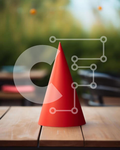 Intra Συλλεκτικό Ξύλινο Παζλ Plywood  4mm - Κόκκινο αντικείμενο σε σχήμα κώνου σε ξύλινο τραπέζι εξωτερικού χώρου Σε Ξύλινο Κουτί - Διαστάσεις: 10x10 cm – 25 κομμάτια