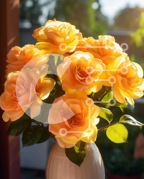 Intra Συλλεκτικό Ξύλινο Παζλ Plywood  4mm - Λευκό βάζο με κίτρινα τριαντάφυλλα σε εξωτερικό περιβάλλον Σε Ξύλινο Κουτί - Διαστάσεις: 10x10 cm – 25 κομμάτια