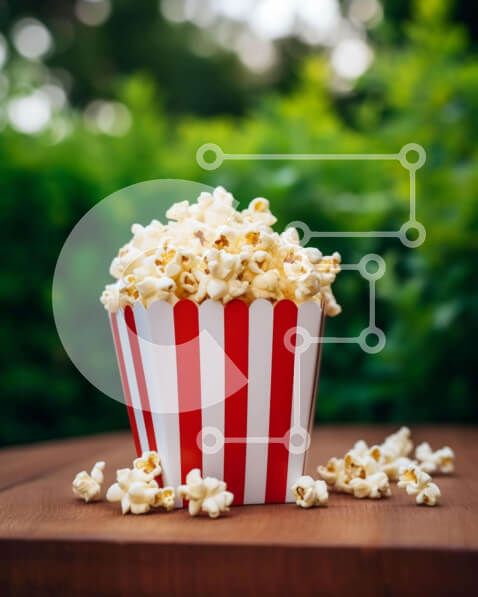 Σετ των 2 Intra Συλλεκτικό Ξύλινο Παζλ Plywood  4mm - Κόκκινο και λευκό ριγέ κουτί ποπ κορν σε ξύλινο τραπέζι εξωτερικού χώρου Σε Ξύλινο Κουτί - Διαστάσεις: 10x10 cm – 25 κομμάτια