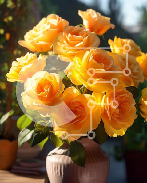 Intra Συλλεκτικό Ξύλινο Παζλ Plywood  4mm - Ζωντανά κίτρινα τριαντάφυλλα σε ένα τραπέζι εξωτερικού χώρου Σε Ξύλινο Κουτί - Διαστάσεις: 10x10 cm – 25 κομμάτια