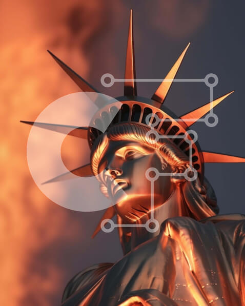 Intra Συλλεκτικό Ξύλινο Παζλ Plywood  4mm - Άγαλμα της Ελευθερίας σε πορτοκαλί φόντο Σε Ξύλινο Κουτί - Διαστάσεις Puzzle: 10x10 cm – 25 κομμάτια