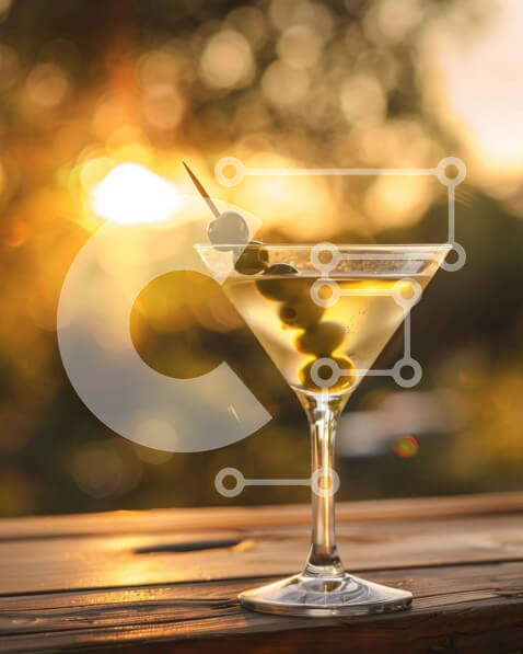 Σετ των 2 Intra Συλλεκτικό Ξύλινο Παζλ Plywood  4mm - Ποτήρι Martini με ελιές σε ξύλινο τραπέζι Σε Ξύλινο Κουτί - Διαστάσεις: 10x10 cm – 25 κομμάτια