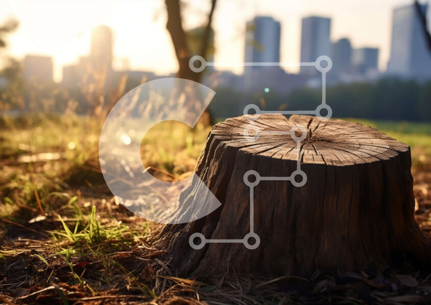 Intra Συλλεκτικό Ξύλινο Παζλ Plywood  4mm - Πρόβλημα δέντρου σε χορταριασμένο χωράφι με τον ορίζοντα της πόλης Σε Ξύλινο Κουτί - Διαστάσεις: 10x10 cm – 25 κομμάτια