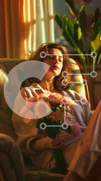 Intra Συλλεκτικό Ξύλινο Παζλ Plywood  4mm - Γυναίκα με λουλούδια που κάθεται στην πολυθρόνα Σε Ξύλινο Κουτί - Διαστάσεις Puzzle: 10x10 cm – 25 κομμάτια