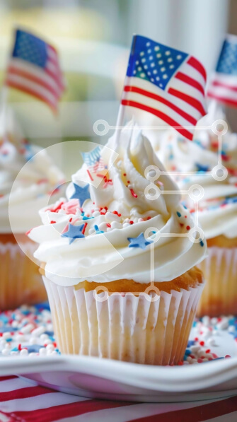 Intra Συλλεκτικό Ξύλινο Παζλ Plywood  4mm - Πατριωτικά cupcakes με αμερικανική σημαία Σε Ξύλινο Κουτί - Διαστάσεις: 10x10 cm – 25 κομμάτια