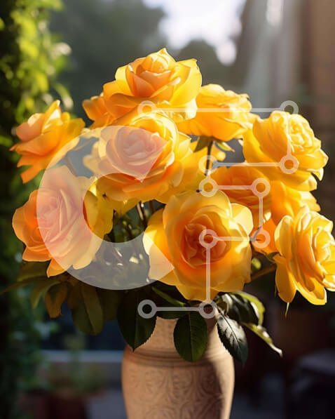 Intra Συλλεκτικό Ξύλινο Παζλ Plywood  4mm - Κίτρινα τριαντάφυλλα σε λευκό βάζο με φως του ήλιου και φυτά σε γλάστρες Σε Ξύλινο Κουτί - Διαστάσεις: 10x10 cm – 25 κομμάτια