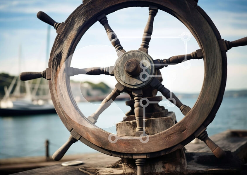 Intra Συλλεκτικό Ξύλινο Παζλ Plywood  4mm - Θαλάσσια Σκηνή με Ξύλινο τιμόνι πλοίου Σε Ξύλινο Κουτί - Διαστάσεις Puzzle: 10x10 cm – 25 κομμάτια