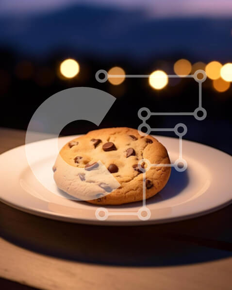 Σετ των 2 Intra Συλλεκτικό Ξύλινο Παζλ Plywood  4mm - Αγνώστου ταυτότητας μπισκότο σε λευκό πιάτο με νυχτερινά φώτα πόλης Σε Ξύλινο Κουτί - Διαστάσεις: 10x10 cm – 25 κομμάτια