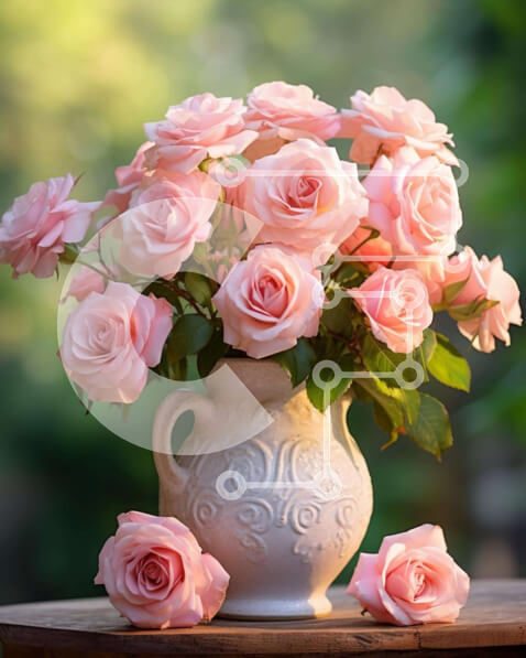 Intra Συλλεκτικό Ξύλινο Παζλ Plywood  4mm - Λευκό βάζο με ροζ τριαντάφυλλα και λουλούδια Σε Ξύλινο Κουτί - Διαστάσεις: 10x10 cm – 25 κομμάτια