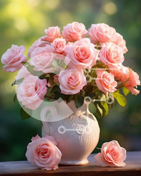 Intra Συλλεκτικό Ξύλινο Παζλ Plywood  4mm - Ροζ τριαντάφυλλα σε λευκό βάζο Σε Ξύλινο Κουτί - Διαστάσεις: 10x10 cm – 25 κομμάτια