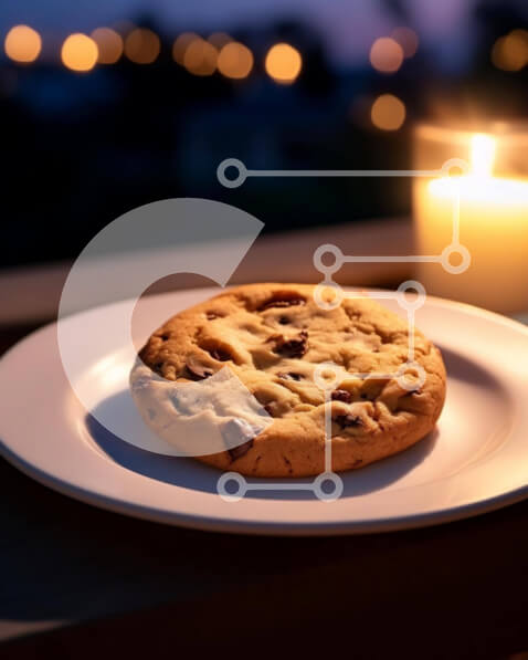 Σετ των 2 Intra Συλλεκτικό Ξύλινο Παζλ Plywood  4mm - Μπισκότο σε ένα λευκό πιάτο κάτω από τον νυχτερινό ουρανό με αναμμένα κεριά Σε Ξύλινο Κουτί - Διαστάσεις: 10x10 cm – 25 κομμάτια