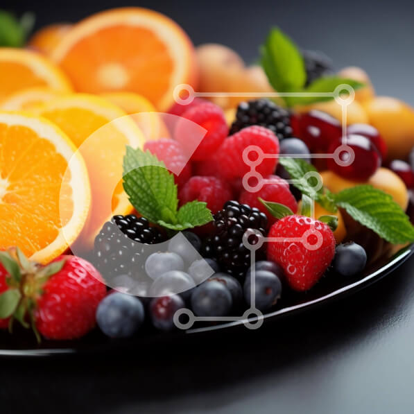 Σετ των 2 Intra Συλλεκτικό Ξύλινο Παζλ Plywood  4mm - Ποικιλία από φρέσκα φρούτα σε μαύρο πιάτο Σε Ξύλινο Κουτί - Διαστάσεις: 10x10 cm – 25 κομμάτια