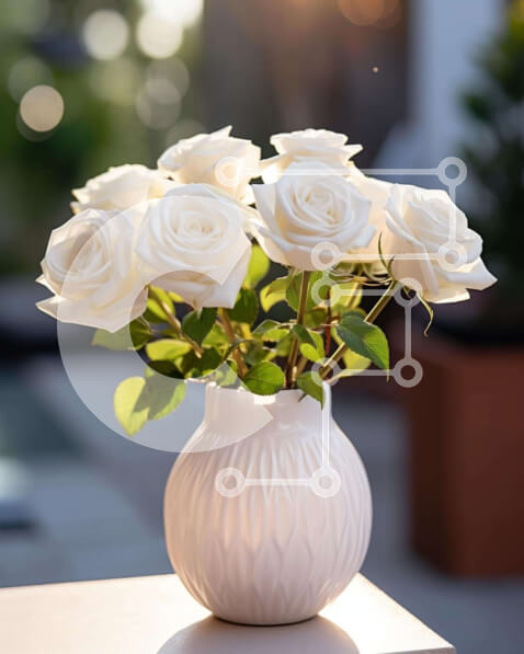 Intra Συλλεκτικό Ξύλινο Παζλ Plywood  4mm - Λευκά τριαντάφυλλα σε βάζο σε εξωτερικούς χώρους Σε Ξύλινο Κουτί - Διαστάσεις: 10x10 cm – 25 κομμάτια