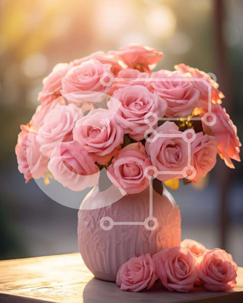 Intra Συλλεκτικό Ξύλινο Παζλ Plywood  4mm - Λευκό βάζο με ροζ τριαντάφυλλα και πρασινάδα Σε Ξύλινο Κουτί - Διαστάσεις: 10x10 cm – 25 κομμάτια