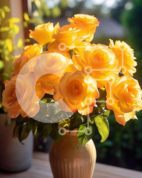 Intra Συλλεκτικό Ξύλινο Παζλ Plywood  4mm - Βάζο με κίτρινα τριαντάφυλλα σε ανοιχτό παράθυρο Σε Ξύλινο Κουτί - Διαστάσεις: 10x10 cm – 25 κομμάτια