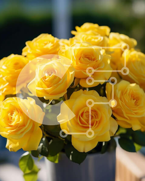 Intra Συλλεκτικό Ξύλινο Παζλ Plywood  4mm - Κίτρινα τριαντάφυλλα σε βάζο στο τραπέζι Σε Ξύλινο Κουτί - Διαστάσεις: 10x10 cm – 25 κομμάτια