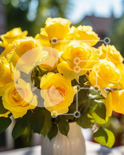 Intra Συλλεκτικό Ξύλινο Παζλ Plywood  4mm - Floral σύνθεση σε λευκό βάζο σε τραπέζι εξωτερικού χώρου Σε Ξύλινο Κουτί - Διαστάσεις: 10x10 cm – 25 κομμάτια