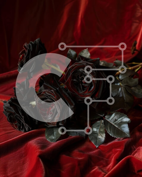 Intra Συλλεκτικό Ξύλινο Παζλ Plywood  4mm - Μπουκέτο μαύρο τριαντάφυλλο σε κόκκινο ύφασμα Σε Ξύλινο Κουτί - Διαστάσεις Puzzle: 10x10 cm – 25 κομμάτια