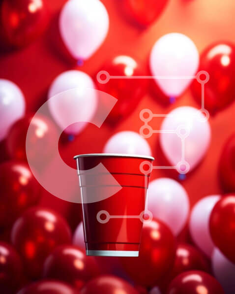 Intra Συλλεκτικό Ξύλινο Παζλ Plywood  4mm - Κόκκινο χάρτινο κύπελλο και μπαλόνια διακόσμηση πάρτι Σε Ξύλινο Κουτί - Διαστάσεις Puzzle: 10x10 cm – 25 κομμάτια