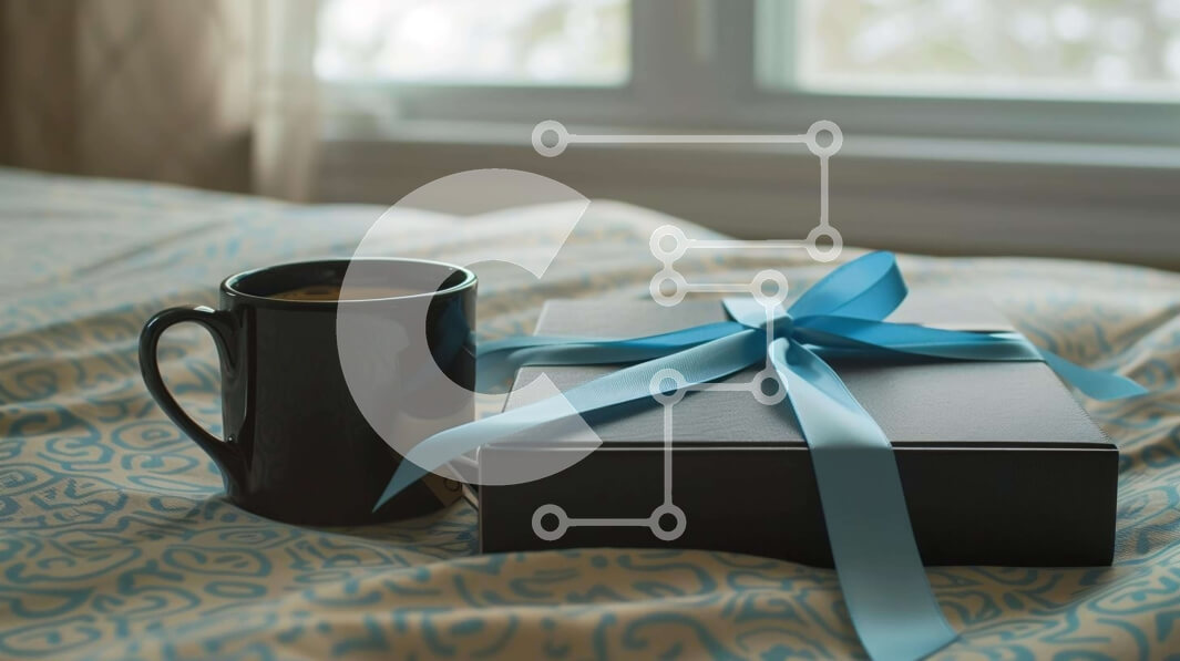 Intra Συλλεκτικό Ξύλινο Παζλ Plywood  4mm - Μαύρη κούπα καφέ και κουτί δώρου στο κρεβάτι Σε Ξύλινο Κουτί - Διαστάσεις: 10x10 cm – 25 κομμάτια