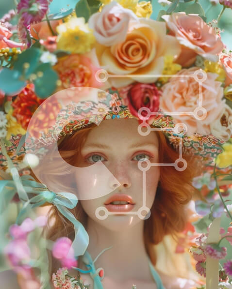 Intra Συλλεκτικό Ξύλινο Παζλ Plywood  4mm - Νεαρή γυναίκα με περίτεχνο floral καπέλο με πολύχρωμα λουλούδια Σε Ξύλινο Κουτί - Διαστάσεις Puzzle: 10x10 cm – 25 κομμάτια