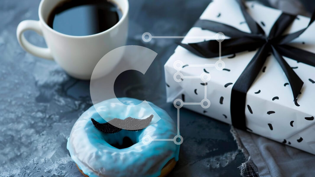 Σετ των 2 Intra Συλλεκτικό Ξύλινο Παζλ Plywood  4mm - Μπλε λουκουμάκι διακοσμημένο με μουστάκι με φλιτζάνι καφέ και κουτί δώρου Σε Ξύλινο Κουτί - Διαστάσεις: 10x10 cm – 25 κομμάτια