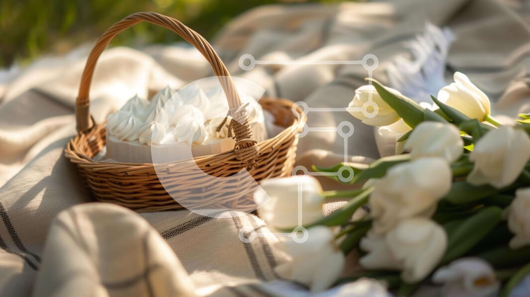 Intra Συλλεκτικό Ξύλινο Παζλ Plywood  4mm - Σκηνή πικ-νικ με λευκές τουλίπες Σε Ξύλινο Κουτί - Διαστάσεις: 10x10 cm – 25 κομμάτια