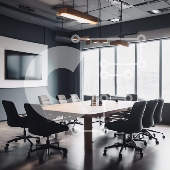 Intra Συλλεκτικό Ξύλινο Παζλ Plywood  4mm - Κενή αίθουσα συνεδριάσεων με ξύλινο τραπέζι και καρέκλες Σε Ξύλινο Κουτί - Διαστάσεις Puzzle: 10x10 cm – 25 κομμάτια