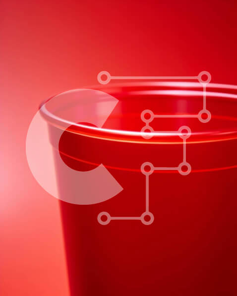 Intra Συλλεκτικό Ξύλινο Παζλ Plywood  4mm - Κόκκινο πλαστικό κύπελλο σε πορτοκαλί φόντο Σε Ξύλινο Κουτί - Διαστάσεις: 10x10 cm – 25 κομμάτια