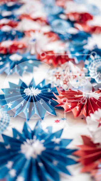 Intra Συλλεκτικό Ξύλινο Παζλ Plywood  4mm - Βεντάλια από κόκκινο, λευκό και μπλε χαρτί για τους εορτασμούς της 4ης Ιουλίου Σε Ξύλινο Κουτί - Διαστάσεις Puzzle: 10x10 cm – 25 κομμάτια