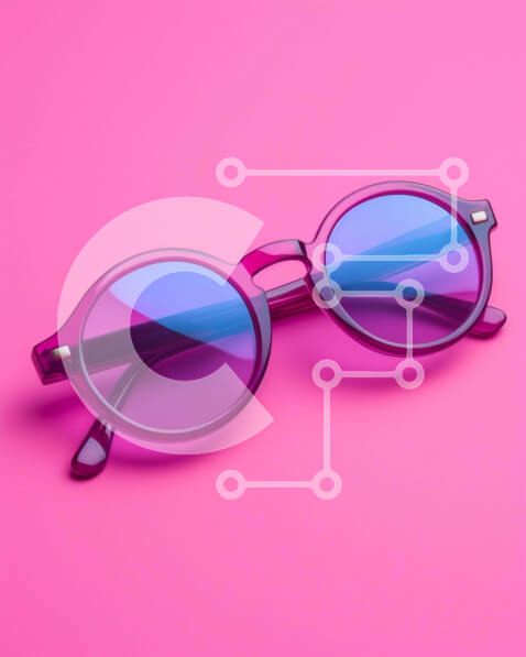 Intra Συλλεκτικό Ξύλινο Παζλ Plywood  4mm - Κομψά ροζ και μοβ γυαλιά ηλίου σε πορτοκαλί φόντο Σε Ξύλινο Κουτί - Διαστάσεις Puzzle: 10x10 cm – 25 κομμάτια