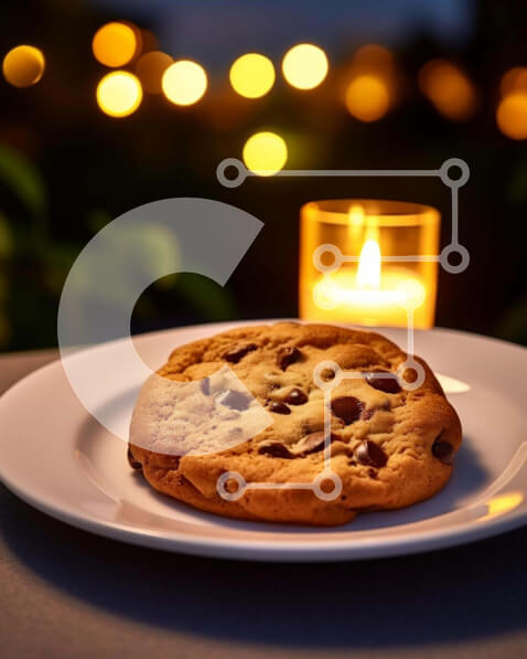 Σετ των 2 Intra Συλλεκτικό Ξύλινο Παζλ Plywood  4mm - Μπισκότο με τσιπ σοκολάτας σε λευκό πιάτο με κερί Σε Ξύλινο Κουτί - Διαστάσεις: 10x10 cm – 25 κομμάτια