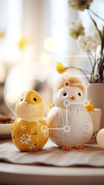 Intra Συλλεκτικό Ξύλινο Παζλ Plywood  4mm - Φιγούρες κοτόπουλου και λουλούδια σε ένα τραπέζι με θέμα το Πάσχα Σε Ξύλινο Κουτί - Διαστάσεις Puzzle: 10x10 cm – 25 κομμάτια