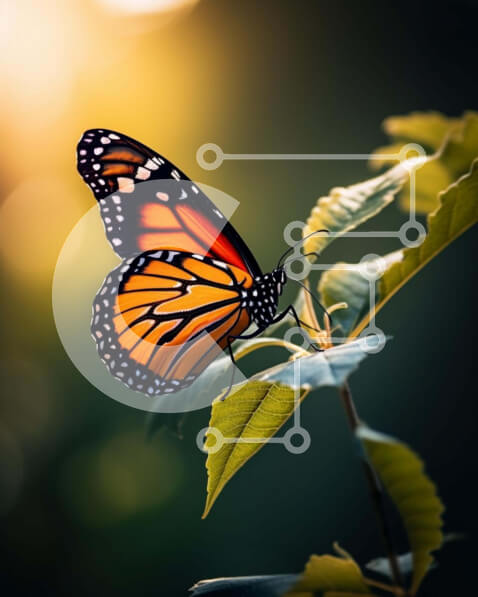 Intra Συλλεκτικό Ξύλινο Παζλ Plywood  4mm - Πεταλούδα Monarch που στηρίζεται στο φύλλο Σε Ξύλινο Κουτί - Διαστάσεις: 10x10 cm – 25 κομμάτια