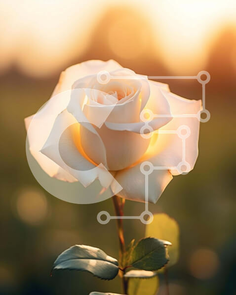 Σετ των 2 Intra Συλλεκτικό Ξύλινο Παζλ Plywood  4mm - Λευκό τριαντάφυλλο στο ανοιχτό πεδίο στο ηλιοβασίλεμα Σε Ξύλινο Κουτί - Διαστάσεις: 10x10 cm – 25 κομμάτια