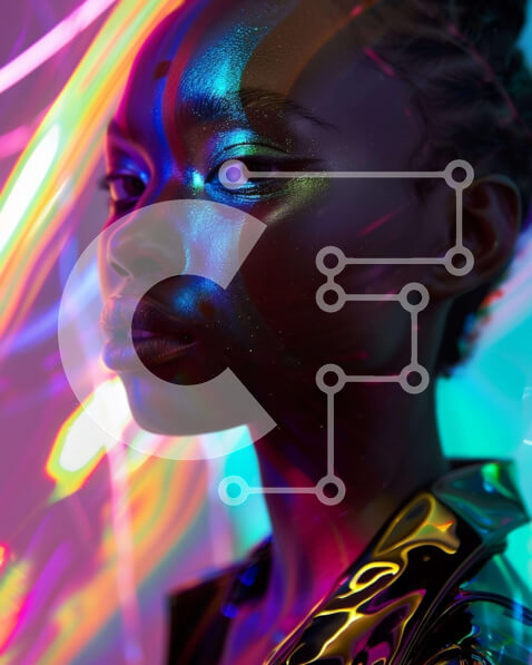 Intra Συλλεκτικό Ξύλινο Παζλ Plywood  4mm - Κομψή μαύρη γυναίκα με πολύχρωμα μαλλιά και μακιγιάζ Σε Ξύλινο Κουτί - Διαστάσεις Puzzle: 10x10 cm – 25 κομμάτια