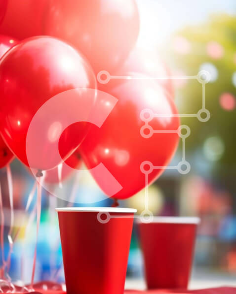 Intra Συλλεκτικό Ξύλινο Παζλ Plywood  4mm - Υπαίθριο πάρτι με κόκκινα μπαλόνια και φλιτζάνια Σε Ξύλινο Κουτί - Διαστάσεις Puzzle: 10x10 cm – 25 κομμάτια