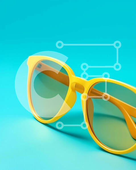 Intra Συλλεκτικό Ξύλινο Παζλ Plywood  4mm - Κομψά κίτρινα γυαλιά ηλίου σε μπλε φόντο Aqua Σε Ξύλινο Κουτί - Διαστάσεις Puzzle: 10x10 cm – 25 κομμάτια