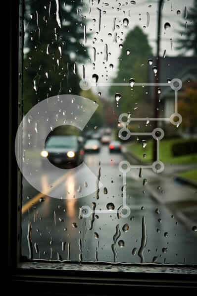 Intra Συλλεκτικό Ξύλινο Παζλ Plywood  4mm - Σκηνή βροχερού δρόμου με αυτοκίνητα και σταγόνες βροχής Σε Ξύλινο Κουτί - Διαστάσεις Puzzle: 10x10 cm – 25 κομμάτια