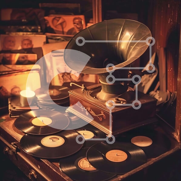 Intra Συλλεκτικό Ξύλινο Παζλ Plywood  4mm - Vintage Gramophone και Vinyl Records Σε Ξύλινο Κουτί - Διαστάσεις Puzzle: 10x10 cm – 25 κομμάτια