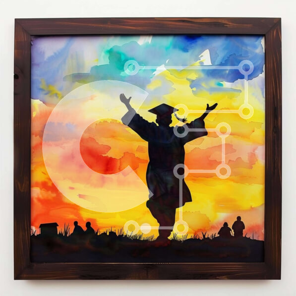 Intra Συλλεκτικό Ξύλινο Παζλ Plywood  4mm - Ακουαρέλα της γιορτής των αποφοίτων Σε Ξύλινο Κουτί - Διαστάσεις Puzzle: 10x10 cm – 25 κομμάτια