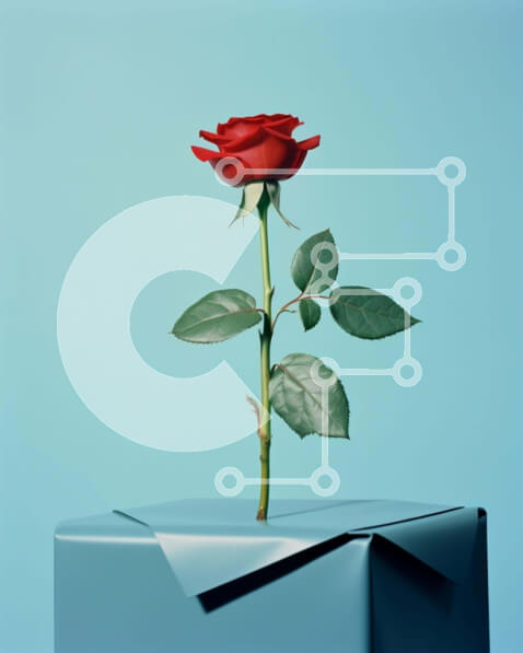 Intra Συλλεκτικό Ξύλινο Παζλ Plywood  4mm - Μονό κόκκινο τριαντάφυλλο σε μπλε κουτί δώρου Σε Ξύλινο Κουτί - Διαστάσεις: 10x10 cm – 25 κομμάτια