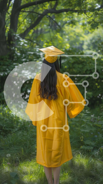 Intra Συλλεκτικό Ξύλινο Παζλ Plywood  4mm - Γυναίκα με κίτρινο φόρεμα αποφοίτησης που περπατά στο δάσος Σε Ξύλινο Κουτί - Διαστάσεις Puzzle: 10x10 cm – 25 κομμάτια