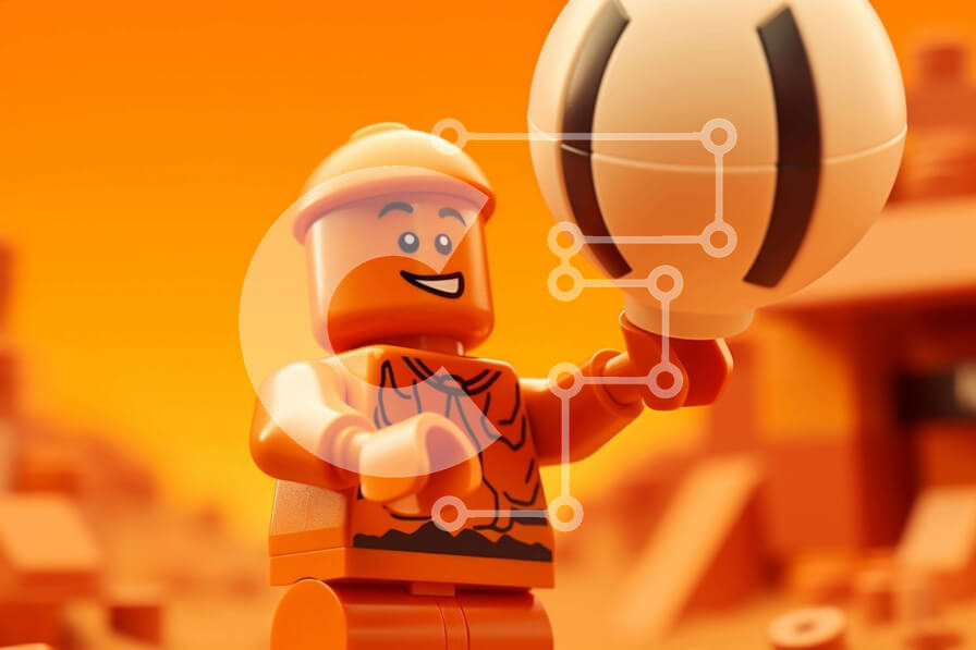 Intra Συλλεκτικό Ξύλινο Παζλ Plywood  4mm - Φιγούρα Lego που παίζει με πορτοκαλί μπάλα Σε Ξύλινο Κουτί - Διαστάσεις Puzzle: 10x10 cm – 25 κομμάτια