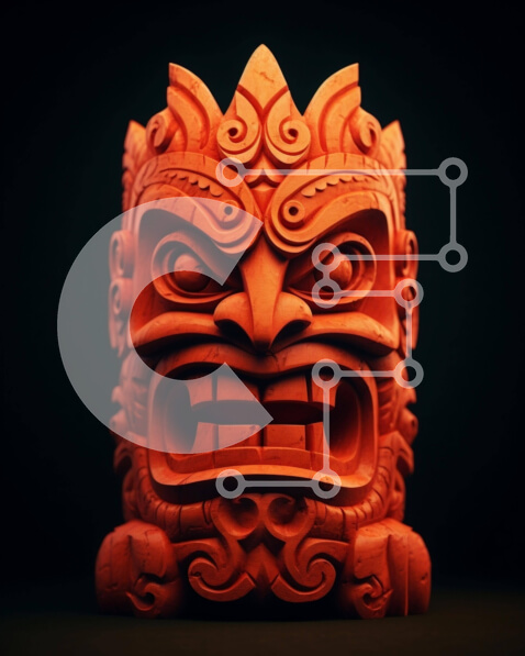 Intra Συλλεκτικό Ξύλινο Παζλ Plywood  4mm - Πορτοκαλί άγαλμα Tiki Σε Ξύλινο Κουτί - Διαστάσεις Puzzle: 10x10 cm – 25 κομμάτια