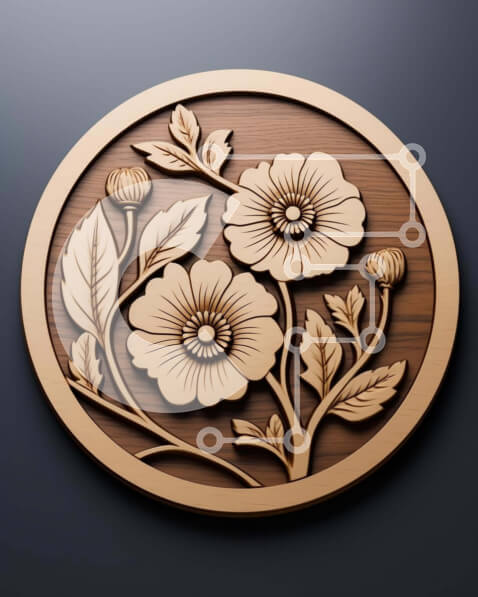 Intra Συλλεκτικό Ξύλινο Παζλ Plywood  4mm - Κυκλική ξύλινη πλάκα με λουλούδια και φύλλα Σε Ξύλινο Κουτί - Διαστάσεις: 10x10 cm – 25 κομμάτια