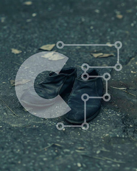 Intra Συλλεκτικό Ξύλινο Παζλ Plywood  4mm - Ζευγάρι εγκαταλελειμμένα μαύρα παπούτσια με διάσπαρτα φύλλα Σε Ξύλινο Κουτί - Διαστάσεις: 10x10 cm – 25 κομμάτια